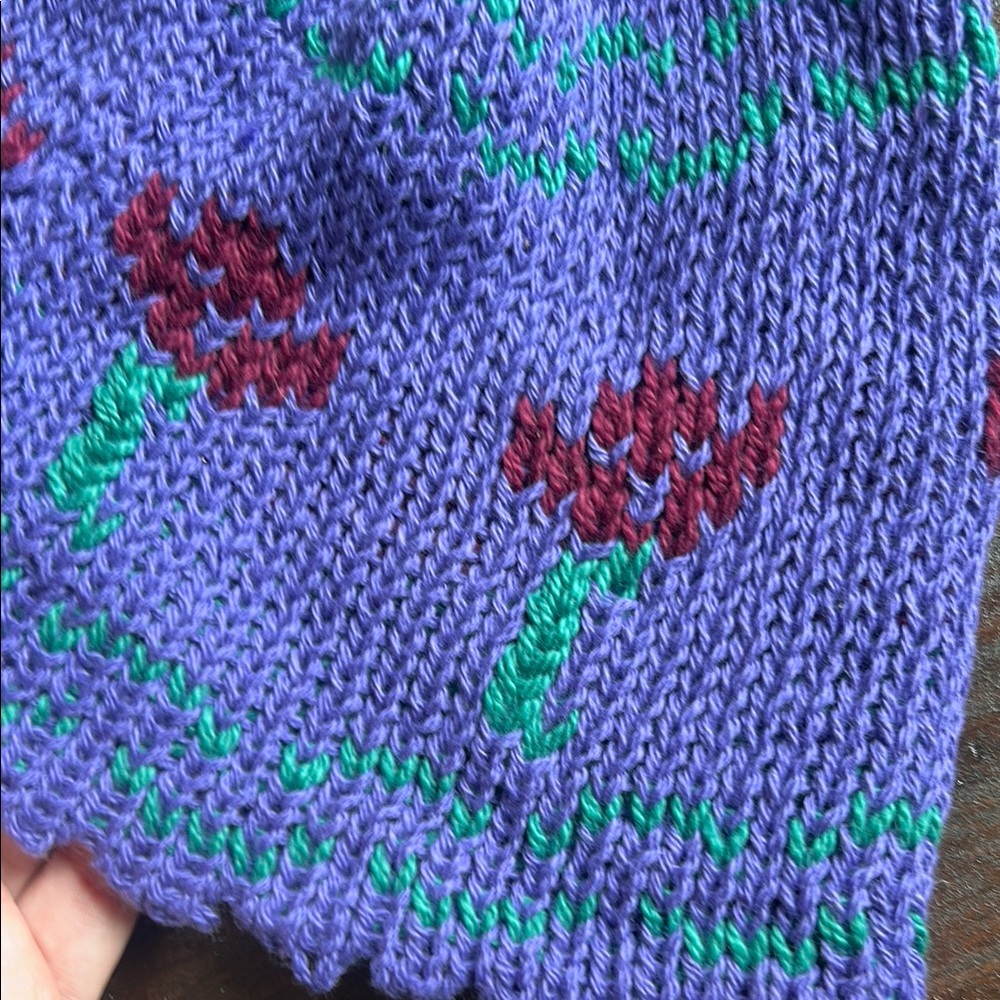 Purple Knit Kids Beanie with Floral Design - Picture 4 of 5